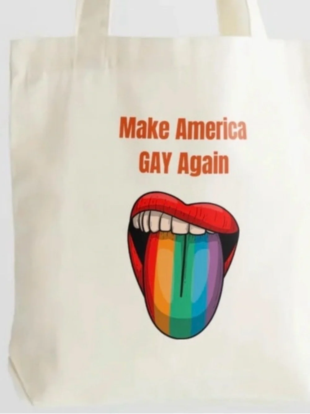 Cream Canvas Tote Bag with Rainbow Tongue Graphic